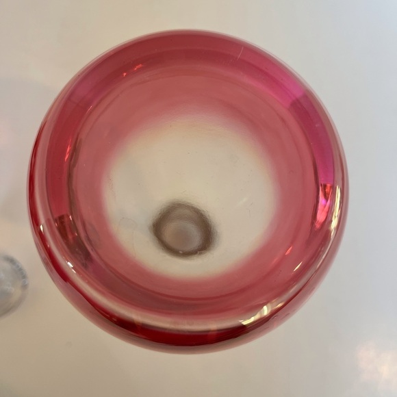 Vintage Cranberry Glass Decanter with Crystal Stopper & 6 Wine Glasses Set - Picture 7 of 15